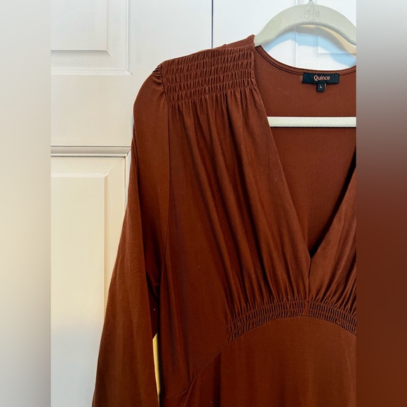 Quince Women’s Tencel Jersey V-Neck Long Sleeve Midi Dress Brown Large - Picture 9 of 10